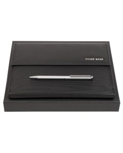 Black Pinstripe A5 Folder & Cloud Chrome Ballpoint Set