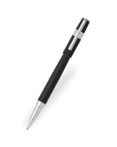 This Hugo Boss Gear Pinstripe Black Rollerball Pen has a matte black lacquer exterior on the barrel and cap and then polished chrome trims in contrast to the sleek black.