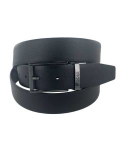 This Hugo Boss black leather belt set comes with two interchangeable buckles and reversible strap. 