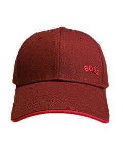 This Hugo Boss cap is made from a red cotton material with light BOSS logo.