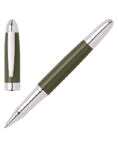 This Hugo Boss Icon Rollerball Pen Khaki & Chrome has been made with brass and a shiny lacquered coating. 