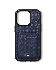 Montblanc's Extreme 3.0 Hard Shell iPhone 15 Pro Case, Ink Blue 2CC has the distinctive snowcap emblem.