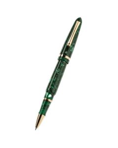The Venetia Vintage Conifer Gold-Plated Rollerball Pen by Montegrappa has a gorgeous green barrel and cap with a subtle pattern all over.