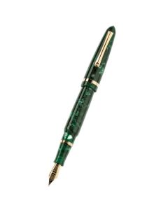This Venetia Vintage Conifer Gold-Plated Fountain Pen by Montegrappa has a gold-plated nib with engraving on the surface.