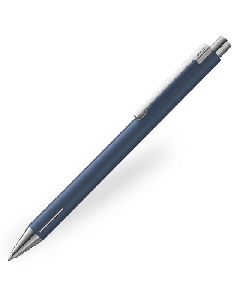 LAMY's Econ Special Edition Indigo Ballpoint Pen has a matte barrel with polished chrome accents and a clip that can be engraved at the time of purchase. 