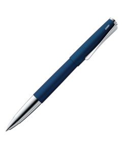 The LAMY imperial blue steel rollerball pen in the Studio collection.