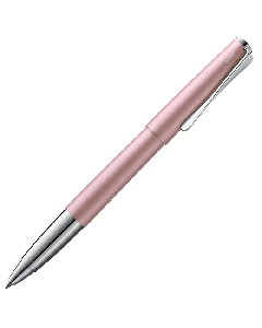 This LAMY Studio Rose Matte Special Edition Rollerball Pen has polished chrome accents that stand out against the metalling rose pink.