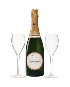 This champagne gift set comes with two branded Laurent-Perrier glasses.