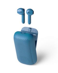 2-in-1 Blue Wireless Speakerbuds designed by Lexon.