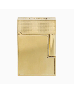 This Ligne 2 Small Brushed Yellow Gold Lighter by S.T. Dupont has the brand name engraved onto the top. 