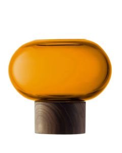Select Oblate Small Amber Vase with Walnut Base