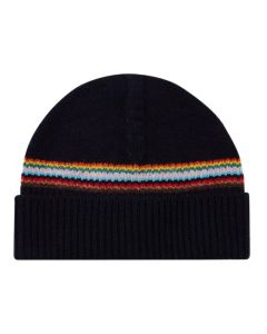 Navy 'Signature Stripe' Block Lambswool Beanie Hat