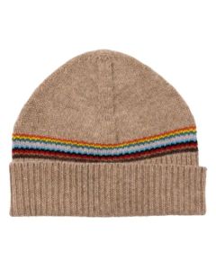 Beige 'Signature Stripe' Block Lambswool Beanie Hat