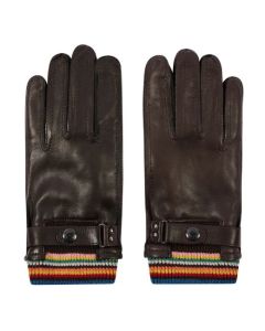 Men's 'Signature Stripe' Cuff Brown Leather Gloves