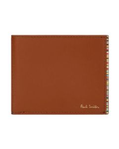 Tan 'Signature Stripe' Trim Compact 6CC Billfold Leather Wallet