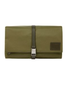 This Paul Smith Khaki Nylon & Leather Trim Wash Bag has a wrap around buckle closure to keep the bag secure.