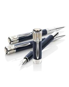 Montblanc's Writers Edition Mark Twain FP, BP & MP Set is made out of precious lacquer in blue with polished silver trims.