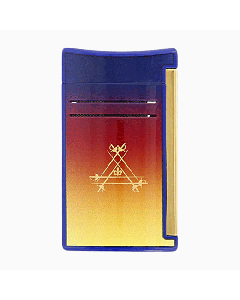 This S.T.Dupont Montecristo Maxijet L'Aurore Lighter comes in an ombre lacquer with blue, red and yellow. 