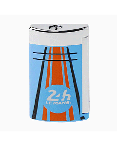 The S. T. Dupont 24Hrs Du Mans Blue & Orange Maxijet Lighter has a striped design with blue and orange. 