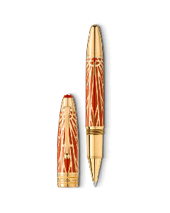 Montblanc's Meisterstück The Origin Collection Coral Solitaire LeGrand Rollerball Pen is made with gold-plating and precious resin.
