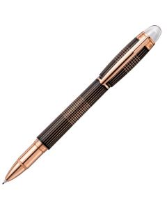 This StarWalker Rose Gold Metal Fineliner Pen by Montblanc has a patterned cap and barrel to contrast the matte black lacquer.
