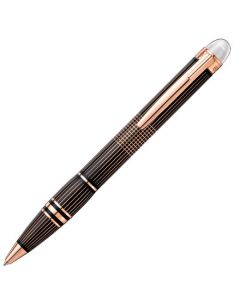 Montblanc's StarWalker Rose Gold Metal Ballpoint Pen has a polished rose gold clip to match the trims that contrast the black matte lacquer barrel.