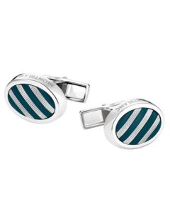 These Special Edition John F Kennedy Oval Striped Cufflinks by Montblanc have a blue precious resin inlay with diagonal stripes.