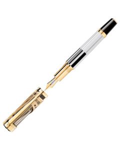 This Montblanc Patron of Art Henry E. Steinway Limited Edition 888 Fountain Pen has a solid 18K gold nib with special engraving and a gold-plated cap.