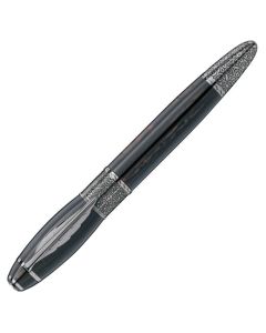Montblanc's Writers Edition Daniel Defoe Rollerball Pen is made from precious resin with ruthenium trims that have an intricate pattern.