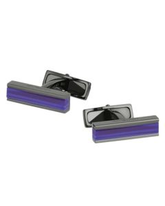 Montblanc's Blue Glass Bar Cufflinks with Black PVD and the brand name engraved along the edges.