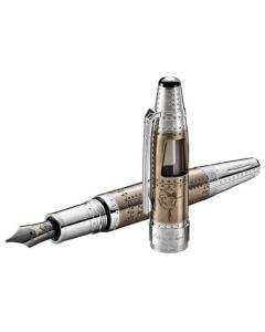 Montblanc's Writers Edition 2017 Antoine De Saint Exupery 1931 Fountain Pen has a vintage style metal barrel with polished silver trims.