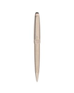 This Montblanc Meisterstück Geometry Solitaire Champagne Gold-Coated Ballpoint Pen has a geometric pattern on the barrel with the snowcap emblem in a dome.