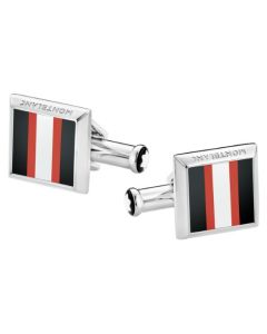 These Montblanc Urban Spirit Racing Stripe Cufflinks have a striped inlay in black, red, and white with the brand name engraved along the edge.