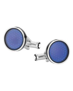 This pair of Montblanc Round Cufflinks with Blue Hexagonal Star Inlay is made with sapphire blue and a glass overlay.