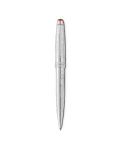 This Montblanc x Olympic Heritage Meisterstück Chamonix Solitaire Midsize Ballpoint Pen is made out of platinum plating with a polished finish on the body of the pen.
