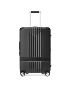 Montblanc's #MY4810 Nightflight Black Medium Trolley Case has a top retractable handle and two grab handles.