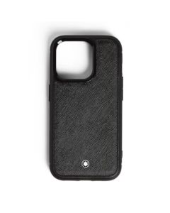 Montblanc's Sartorial Hard Shell Black iPhone 16 Pro Case has been made with textured leather that was tanned black for a neutral exterior.
