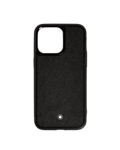 Montblanc's Sartorial Hard Shell iPhone 16 Pro Max Case Black is finished with a panel of saffiano calfskin leather in plain black.