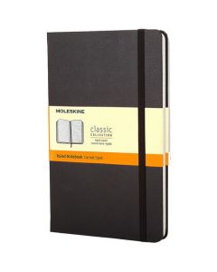 Large Hard Cover Black Classic Lined Notebook designed by Moleskine. 