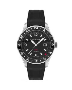 This 1858 GMT Black Rubber Watch is designed by Montblanc. 