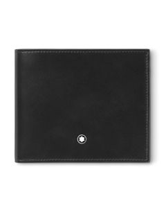 This Montblanc Meisterstück 8CC Black Leather Wallet has the snowcap emblem on the front with a palladium-plated ring.