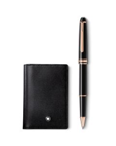 This Meisterstück Black Business Card Holder & Rose Gold-Coated Classique Rollerball Pen Set is designed by Montblanc. 