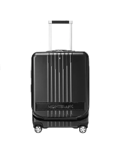 Montblanc's #MY4810 Black Cabin Trolley with Front Pocket is made out of polycarbonate with leather trims in black to match.
