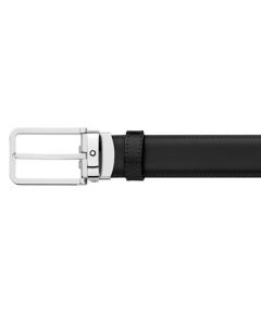 The Montblanc Classic Line black smooth leather stainless steel belt.