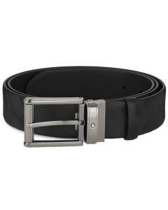 Black Reversible Extreme 3.0 Rectangular Ruthenium Pin Buckle Belt; designed by Montblanc. 