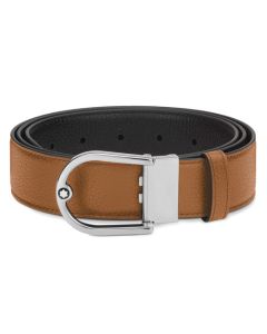 Montblanc's Horsheshoe Palladium Pin Buckle Reversible Leather Belt has been made from grained leather with shiny palladium trims.