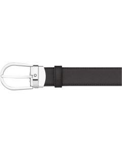 Montblanc horseshoe belt with a silver buckle and saffiano leather strap.