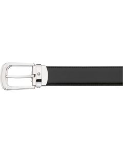Montblanc Horseshoe Shiny Palladium Pin Buckle Reversible Leather Belt.