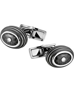 Montblanc Stainless Steel Round Black Carbon Inlay Cufflinks.