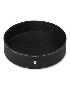 Montblanc's Black Leather Round Desk Tray, Large can be used on its own or with the other desk accessories that are part of this range.